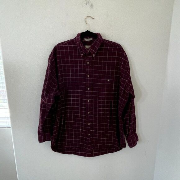 Bill Blass Mens Plaid Shirt Extra Large Tall XLT Maroon Cotton - Picture 7 of 16